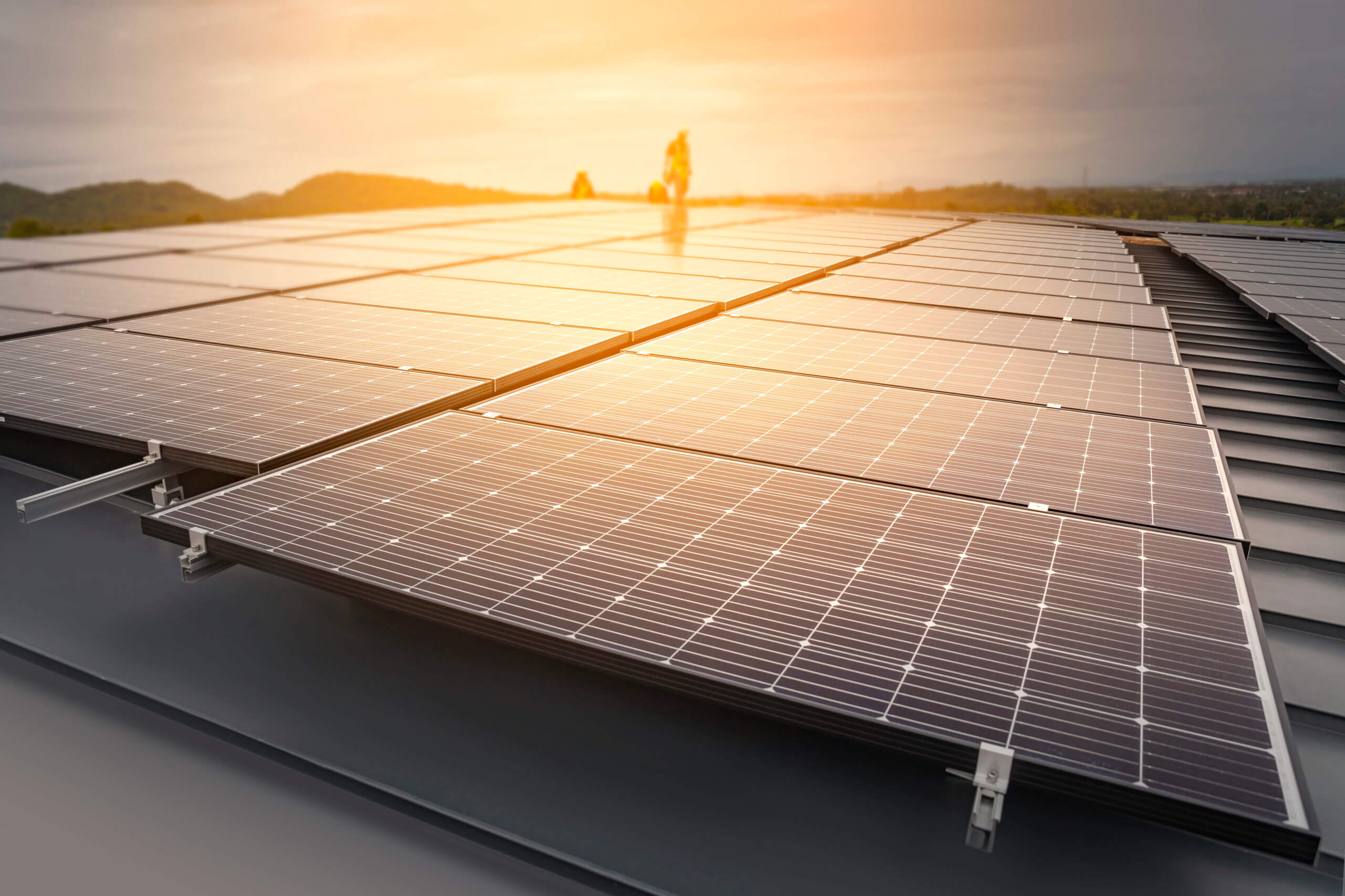Installing solar panels, Renewable energy clean and good environment. Installing solar cells on the building by technicians