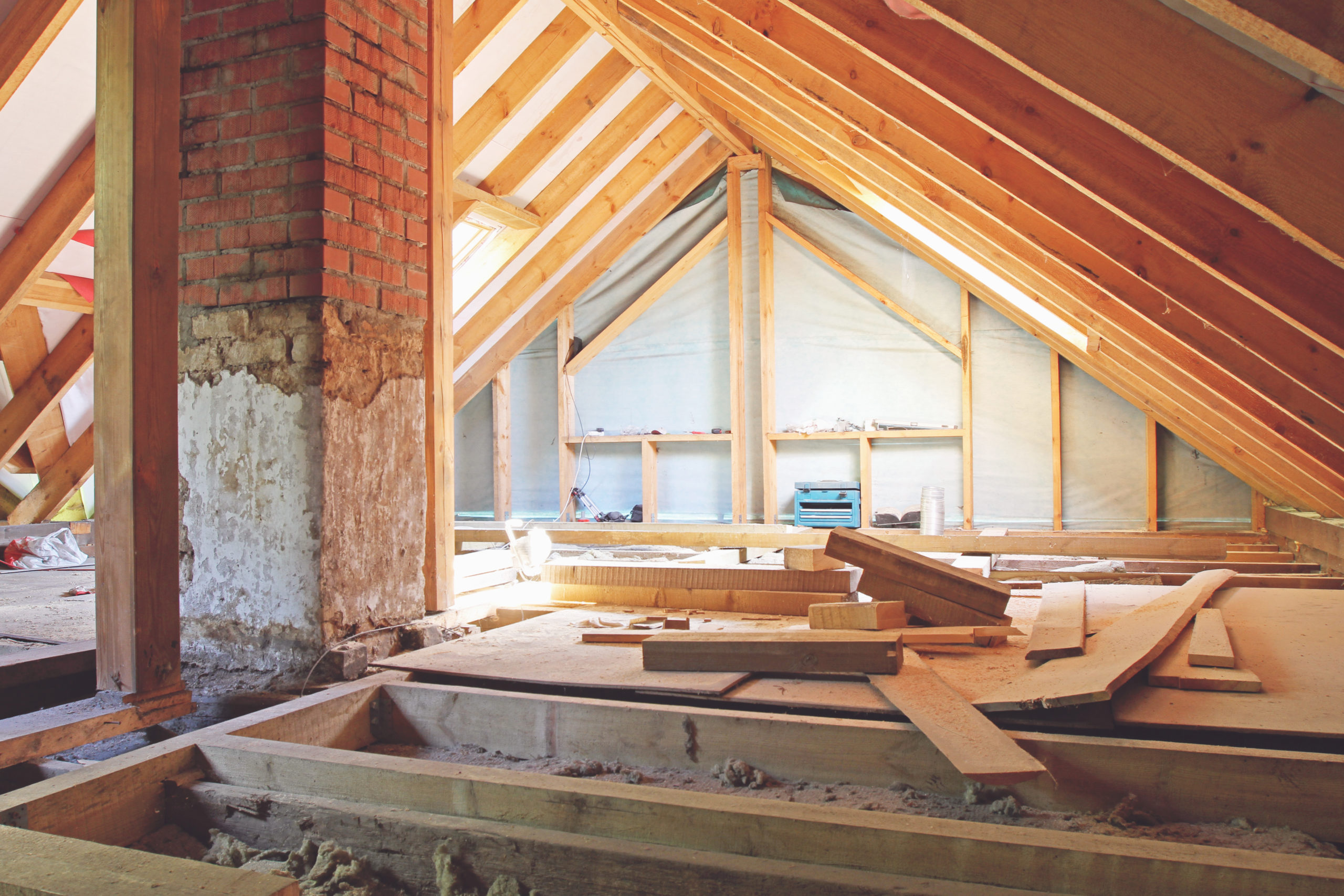 house attic under construction an interior view of a house attic under construction